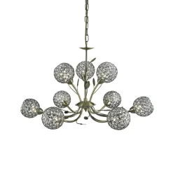 Bellis II kroonluchter, antiek messing, glas, 9-lamps, G9