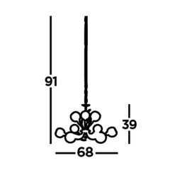 Bellis II kroonluchter, antiek messing, glas, 9-lamps, G9