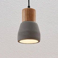 Betonnen hanglamp Margot met hout, één lampje
