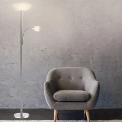 Blade uplighter met leeslampje, mat nikkel