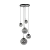 Bollique hanglamp, rookgrijs/zwart, glas, 5-lamps