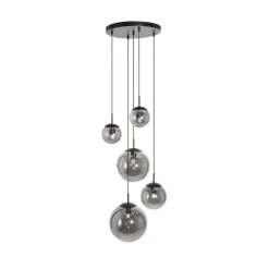 Bollique hanglamp, rookgrijs/zwart, glas, 5-lamps