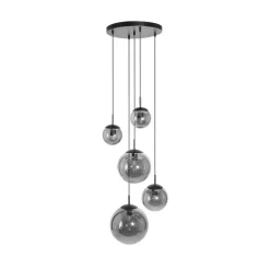 Bollique hanglamp, rookgrijs/zwart, glas, 5-lamps