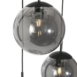 Bollique hanglamp, rookgrijs/zwart, glas, 5-lamps