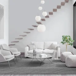 Bollique hanglamp, staal, opaal wit, glas, 5-lamps rond