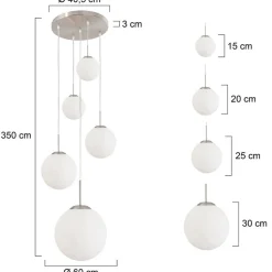 Bollique hanglamp, staal, opaal wit, glas, 5-lamps rond