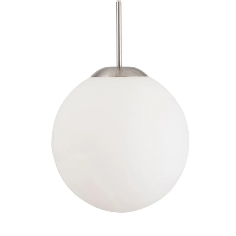 Bollique hanglamp, staal, opaal wit, glas, 5-lamps rond
