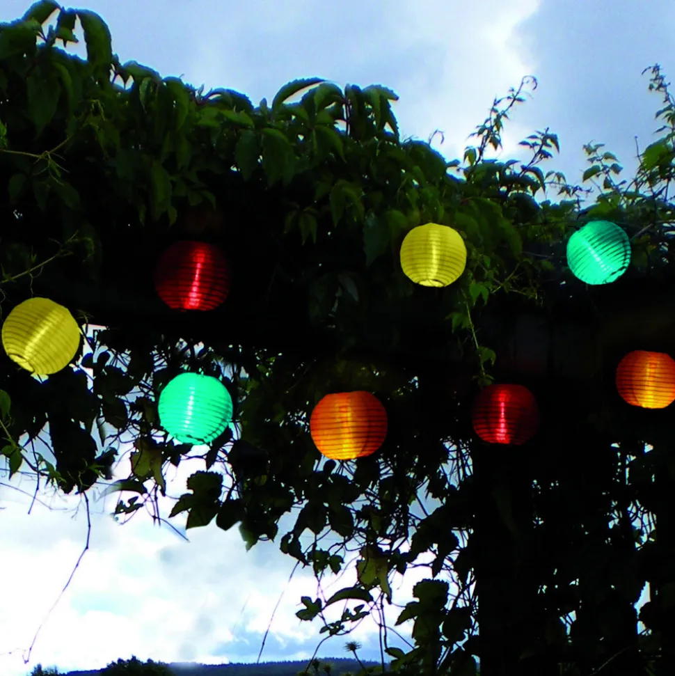 Bonte led-solar-lichtketting met 10 lampions