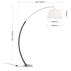 Booglamp Philipp met stoffen kap chroom/zwart