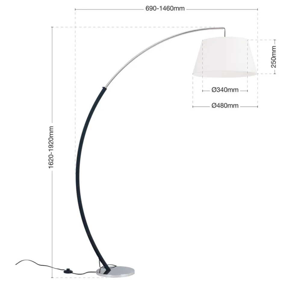 Booglamp Philipp met stoffen kap chroom/zwart