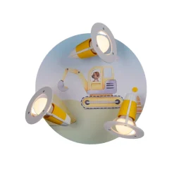 Bouwplaats graafmachine plafondlamp, geel, Ø 29 cm, 3-lamps