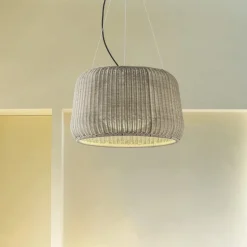 Bover LED buiten hanglamp Perris, bruin/beige, Ø 47 cm