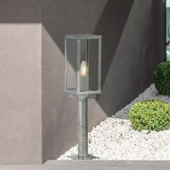 Box II sokkellamp, 50 cm hoog, zilver/helder, glas, IP44