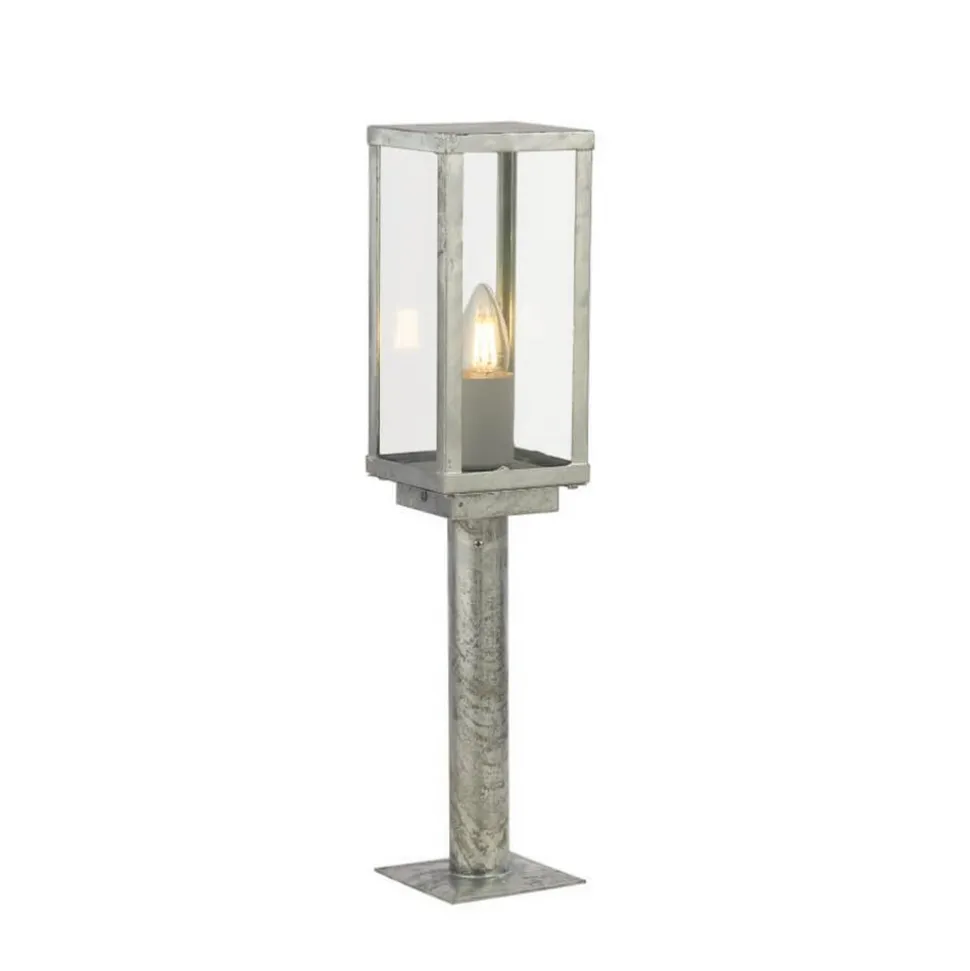 Box II sokkellamp, 50 cm hoog, zilver/helder, glas, IP44