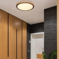 Bruno LED plafondlamp met houten frame CCT Ø 30 cm