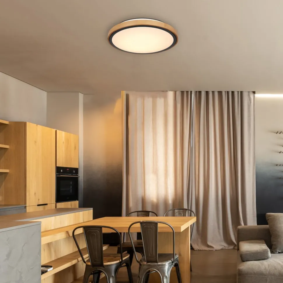 Bruno LED plafondlamp met houten frame CCT Ø 44 cm