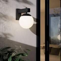 Bufalata buitenwandlamp, zwart/opaal wit