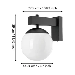 Bufalata buitenwandlamp, zwart/opaal wit
