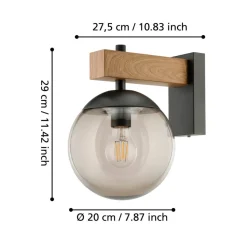 Bufalata buitenwandlamp, zwart/hout/rookgrijs