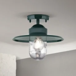 Buiten plafondlamp Edward, groen, Ø 27,5 cm, aluminium/glas