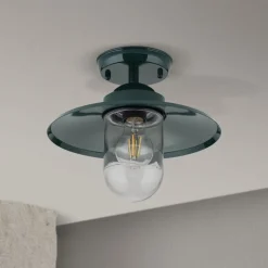 Buiten plafondlamp Edward, groen, Ø 27,5 cm, aluminium/glas