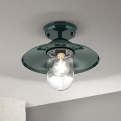 Buiten plafondlamp Edward, groen, Ø 27,5 cm, aluminium/glas