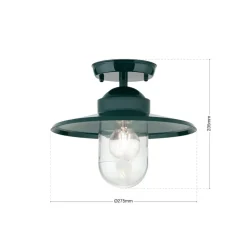 Buiten plafondlamp Edward, groen, Ø 27,5 cm, aluminium/glas