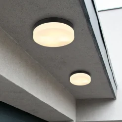 Buiten plafondlamp Vranos, mat zwart, Ø 24 cm, aluminium