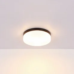 Buiten plafondlamp Vranos, mat zwart, Ø 24 cm, aluminium