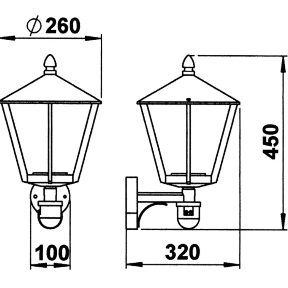Buitenwandlamp 671, zwart met bewegingsmelder