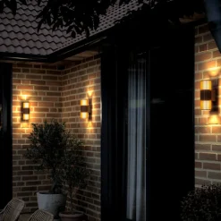 Buitenwandlamp Aludra Double Seaside, aluminium, bruin metallic