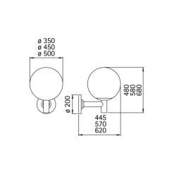 Buitenwandlamp, bol, kunststof, Ø 35 cm, zwart
