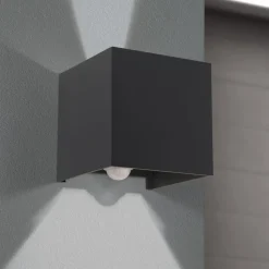 Buitenwandlamp Cube-S, antraciet, metaal, sensor