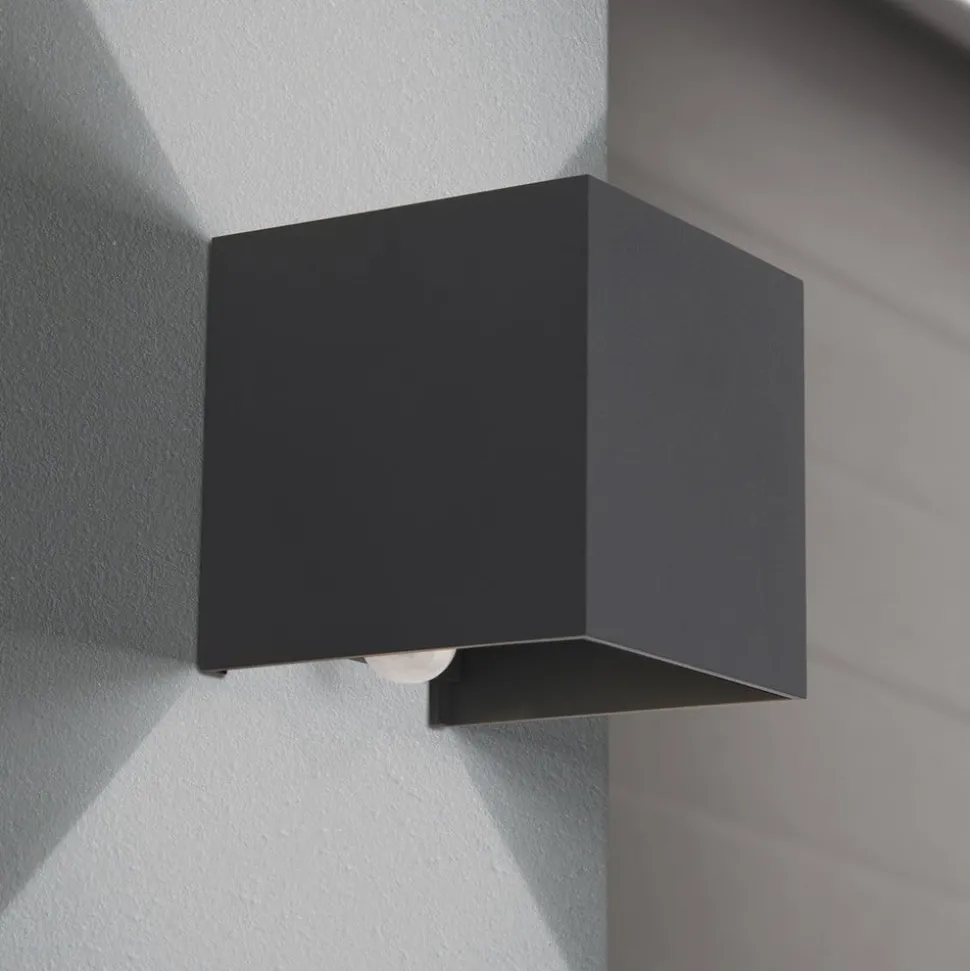 Buitenwandlamp Cube-S, antraciet, metaal, sensor