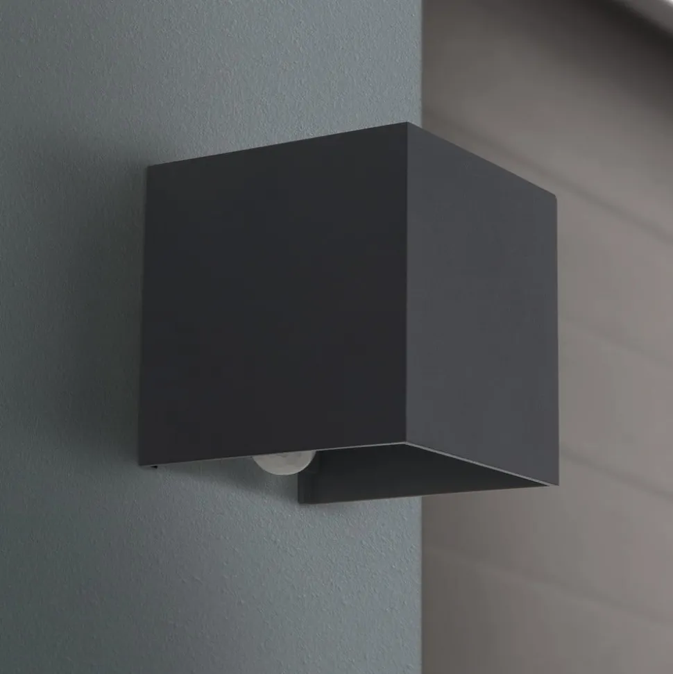 Buitenwandlamp Cube-S, antraciet, metaal, sensor