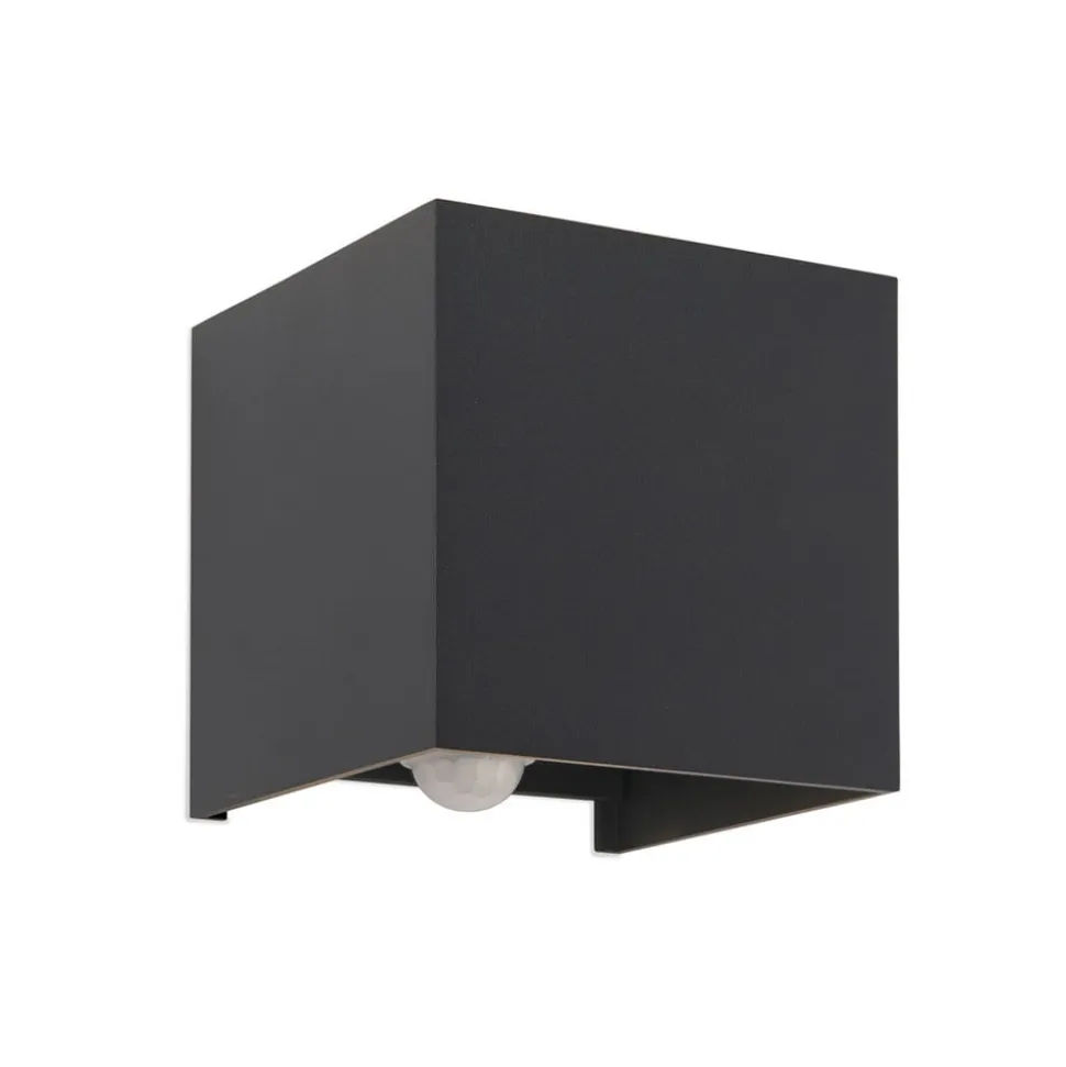 Buitenwandlamp Cube-S, antraciet, metaal, sensor