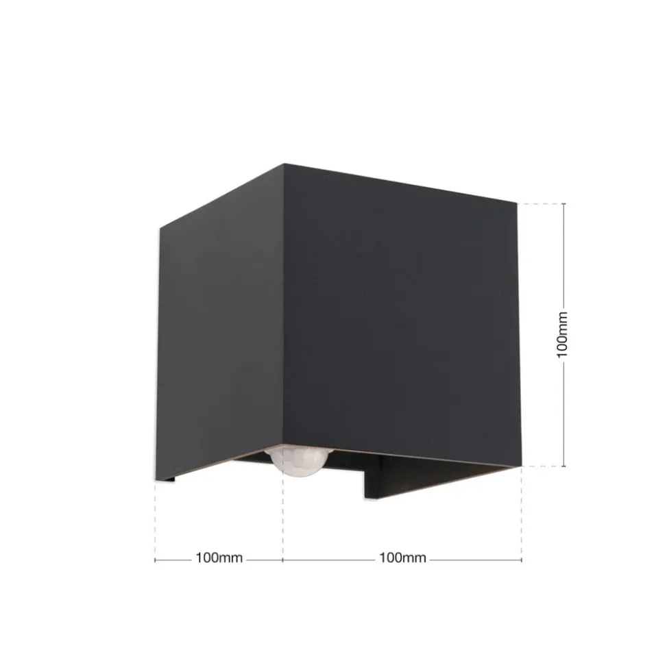 Buitenwandlamp Cube-S, antraciet, metaal, sensor