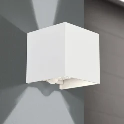 Buitenwandlamp Cube-S, wit, metaal, bewegingsmelder