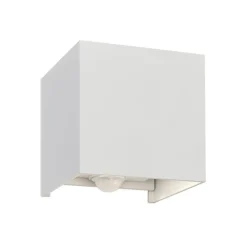 Buitenwandlamp Cube-S, wit, metaal, bewegingsmelder