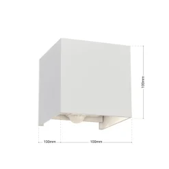 Buitenwandlamp Cube-S, wit, metaal, bewegingsmelder