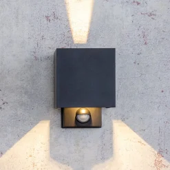 Buitenwandlamp Dubai, antraciet, breedte 10 cm, sensor