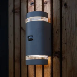 Buitenwandlamp Focus rond 2-lamps antraciet sensor