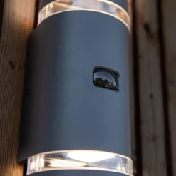 Buitenwandlamp Focus rond 2-lamps antraciet sensor