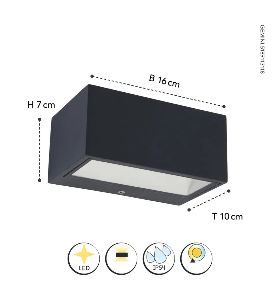 Buitenwandlamp Gemini hoekig 16cm 3.000 K