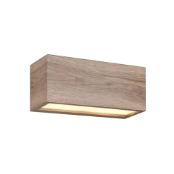 Buitenwandlamp Mayenne, houtkleurig, up- & downlight, hoekig