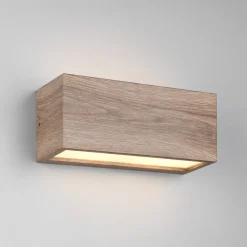 Buitenwandlamp Mayenne, houtkleurig, up- & downlight, hoekig