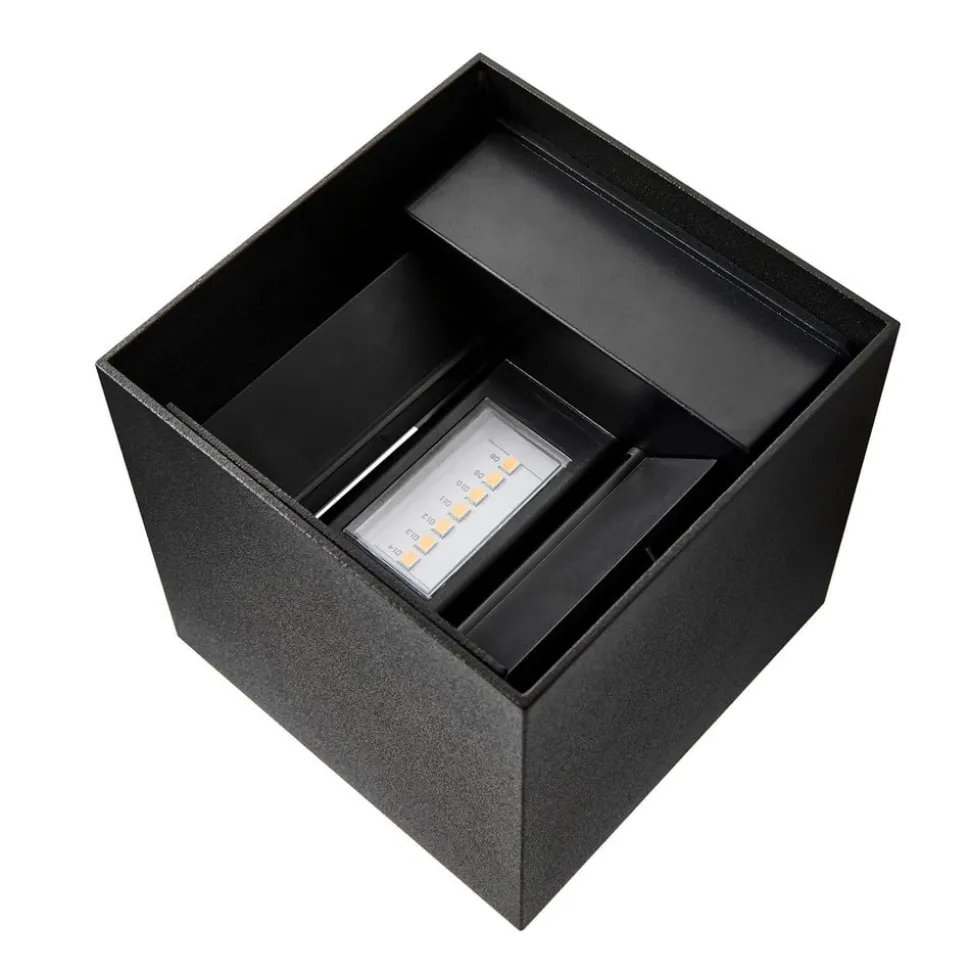 Buitenwandlamp Milda kubi, zwart, omhoog/omlaag, aluminium