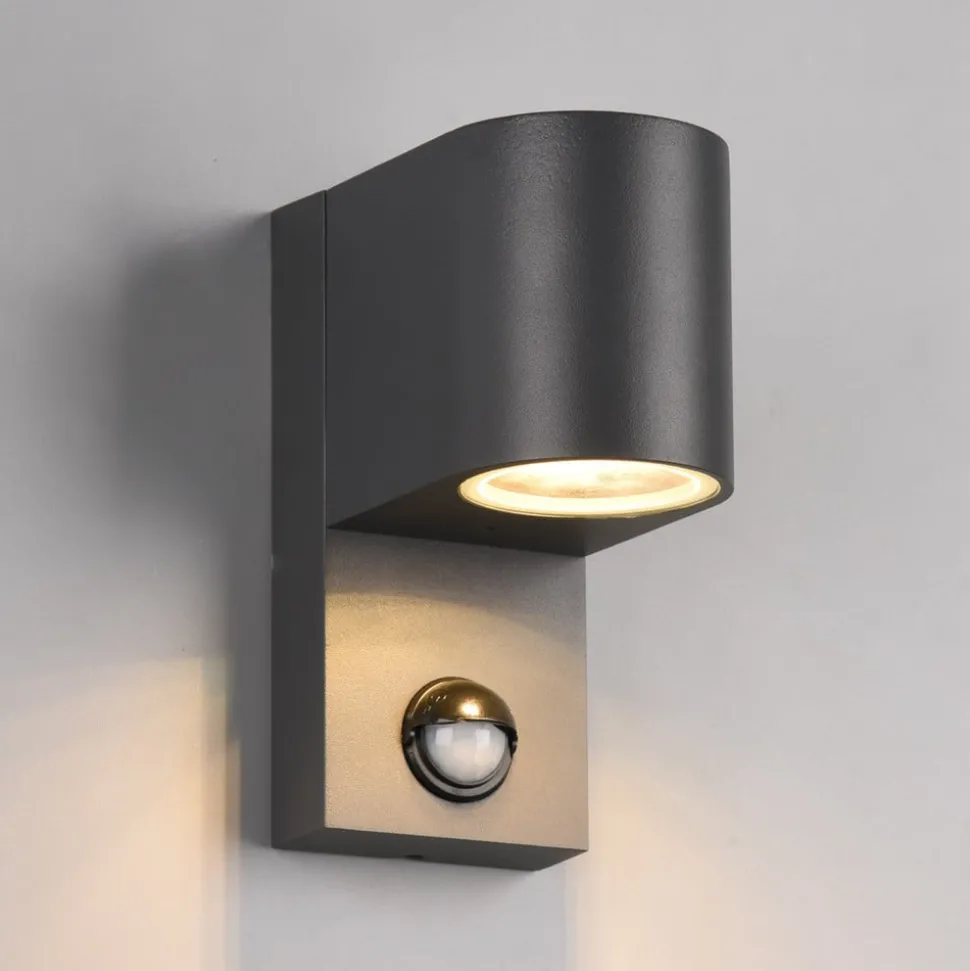 Buitenwandlamp Roya 1-lamp, sensor, rond antraciet