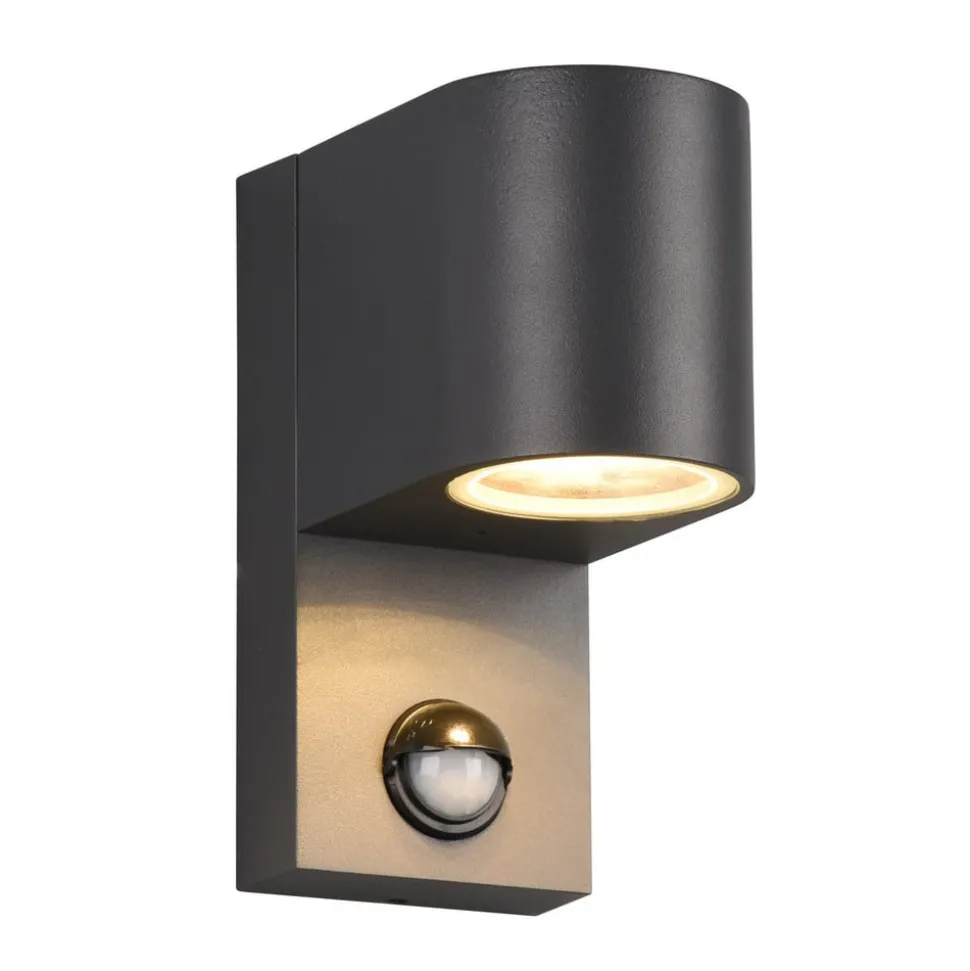 Buitenwandlamp Roya 1-lamp, sensor, rond antraciet