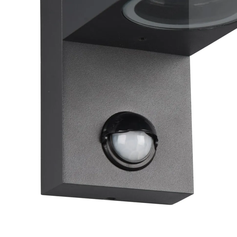 Buitenwandlamp Roya 1-lamp, sensor, rond antraciet